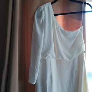 Lulus Cream One Shoulder Fringed Cocktail Dress Size XL